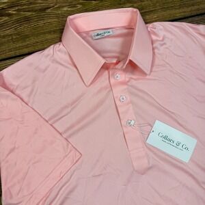 Collars & Co Mens Dress Collar Polo Size Large Pink Short Sleeve Performance New